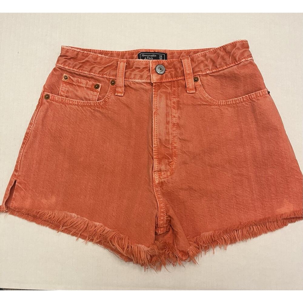 Abercrombie & Fitch Women’s Annie High Rise Orange Distressed Shorts Size 24/00